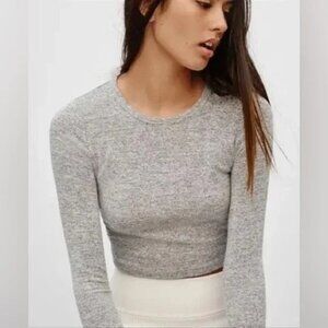 NWT TNA size small Gray Long Sleeve waffles crew Crop Top heather Grey